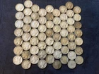 Lot: 65 Mercury Dimes, 90% silver, circulated, includes 1910s-20s-30s-40s
