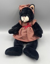 Russ Berrie Nadia Cat Black Stuffed Animal Plush Gingham Dress Bow Green Eyes