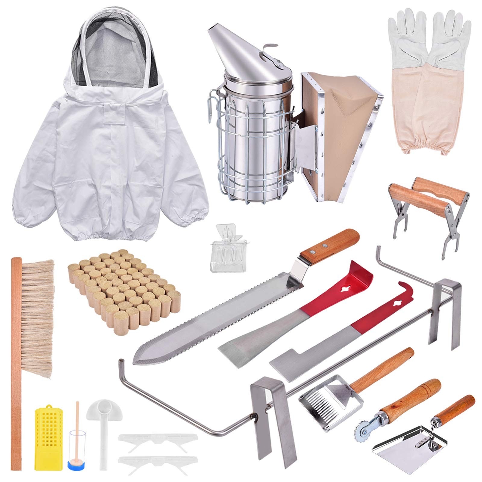 19PCS Beekeeping Starter Kit w/ Jacket Smoker Hive Tool Bee Supplies