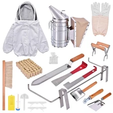 19PCS Beekeeping Starter Kit w/ Jacket Smoker Hive Tool Bee Supplies
