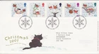 GB Stamps First Day Cover Xmas Christmas Robins, Snowman, bird table SHS 2001