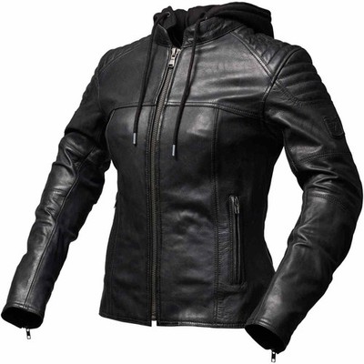 MODEKA Edda Lady II schwarz Motorradjacke Damen CE Leder / Kapuze 40