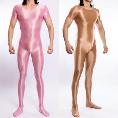 Kurzarm Gummizug Strumpfhose Body Gym Turnanzug glänzend Overall für Herren