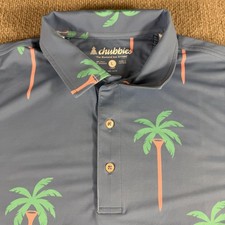 Chubbies Polo Shirt Mens Large Blue Palm Tree Golf Performance Stretch Tropical