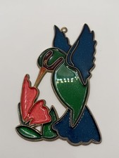 Vintage Stained Glass Hummingbird Suncatcher Window Hanging