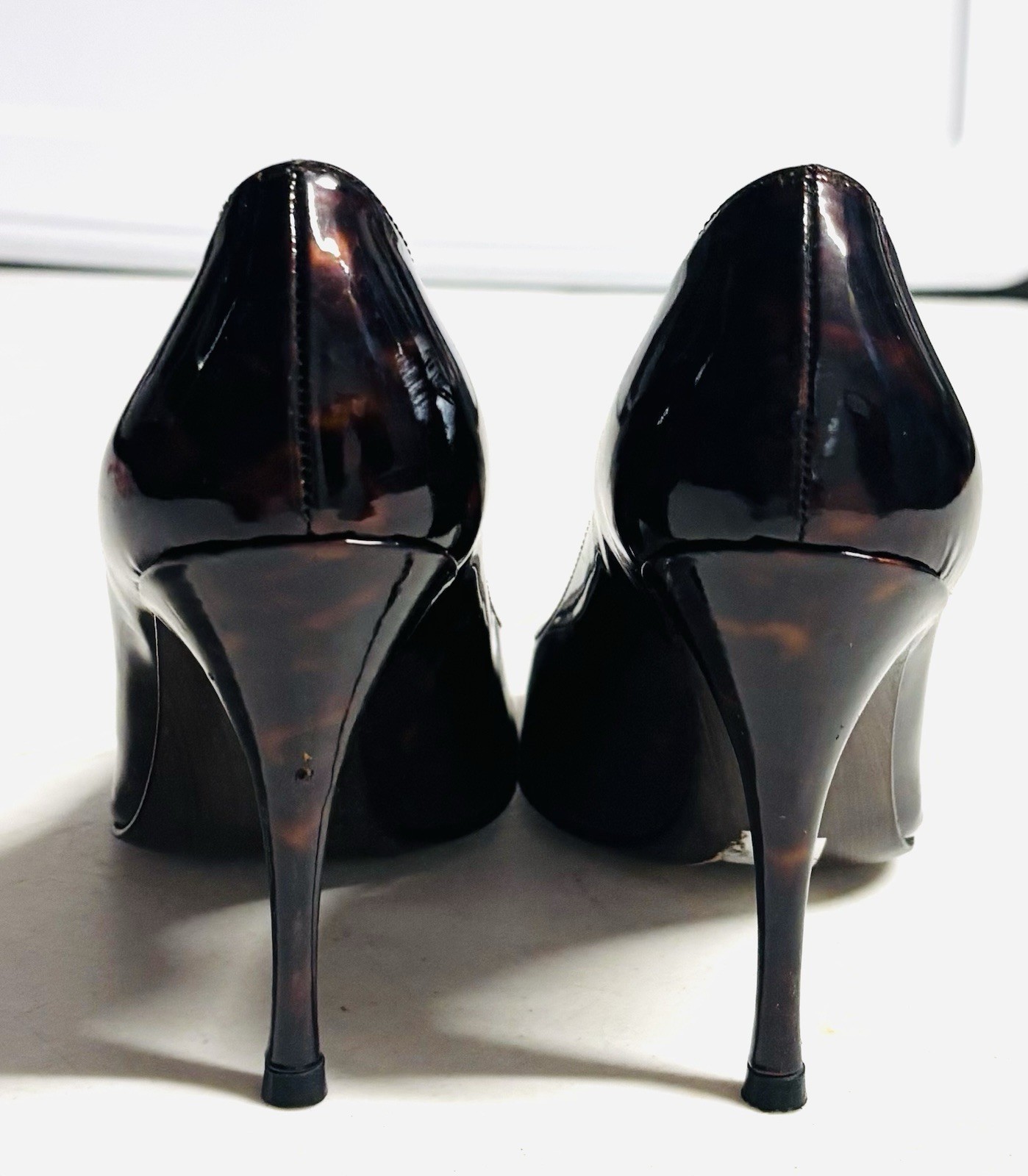 Stuart Weitzman Tortoise ShellPatent Leather Peep… - image 3