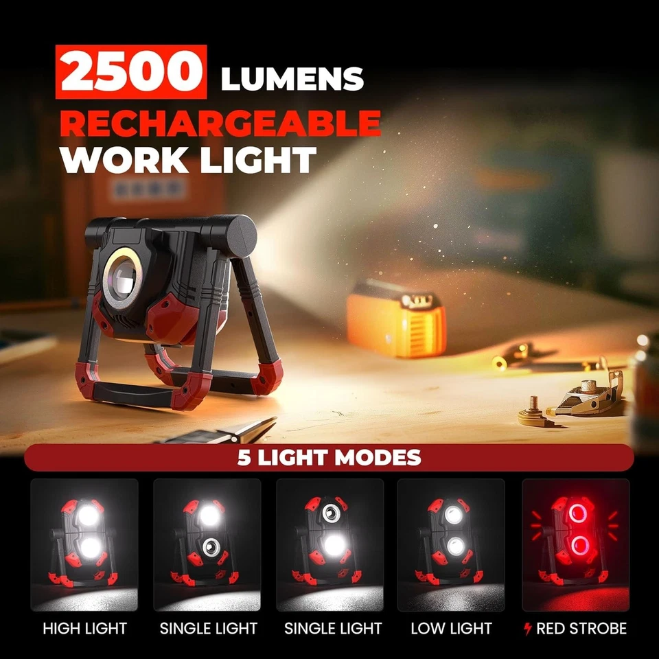 Compact Rechargeable Work Light - 5 Light Modes - Image 4 of 4