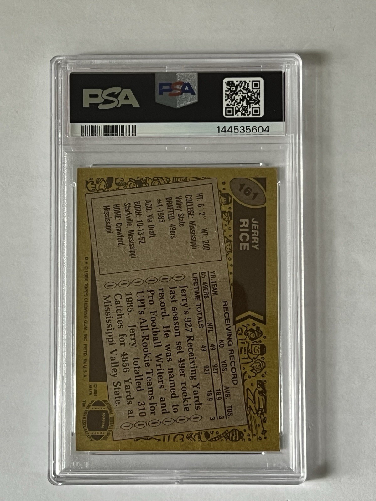 1986 Topps #161 Jerry Rice Rookie Card PSA 1 S.F. 49ers HOF'r!!