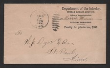 US 1899 MORRIS MN DEPARTMENT OF THE INTERIOR INDIAN SCHOOL SERVICE COVER