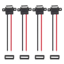 4Pack Type-C Female USB-C Plug to 2 Pin Bare Wire Connector Horizontal Terminal 