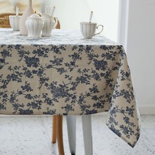 Pastoral Rectangle Tablecloth - 60 X 140 Inch - Beige Linen Table Cloth - Washab