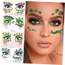 4 Pcs St. Patrick's Day Face Tattoos Stickers Green Shamrock Temporary Tattoo
