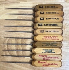 Lot Of 10 Vintage Wood Handle Ice Picks Adver...