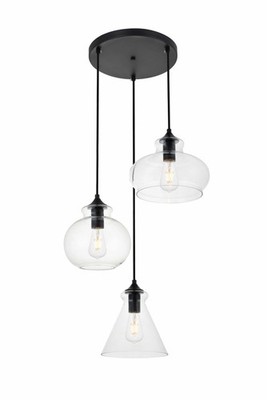 Elegant Lighting LD2247 Destry 3 Light 19''W Multi Light Pendant - Black