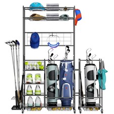 Golf Bag Storage Garage Organizer with Wheels,Storage Rack Stand Fits 3 Golf Bag