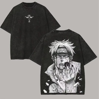 Naruto Yahiko Pain Rinnegan Vintage Acid Washed Back Print Graphic Tee Retro