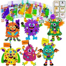 24 Sets Halloween Fall Crafts Kits for DIY Monster Ornaments Foam Monster Cra...