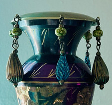 Lampadario vintage ottone bobeche candela gocciolante perle turchesi gocce parte 3"