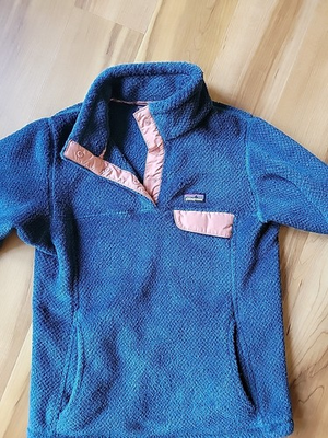 #ad Patagonia CHILDS Snap 1 4 Pullover Plush Dark Teal Mauve Trim Cozy $20.00