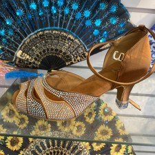 1P6572 Dark Tan satin Latin Dance Shoes, 2.5" Cuban heel, Size:US5 UK:2.5 