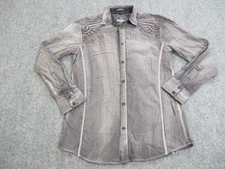 Roar Shirt Mens Medium Gray Embroidered Western Cross Wings Button Front