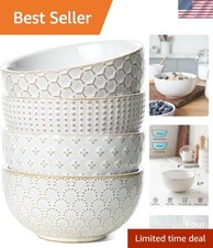Cereal bowls 26 oz, Ceramic Soup Bowl for Kitchen, Embossment Stoneware Bowl ...