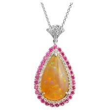 Spark 8.23 Carat Opal Pink Sapphire Diamond White Gold Pendant Necklace