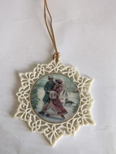 Lenox Victorian Lace Ice Skaters Christmas Ornament Porcelain Snowflake