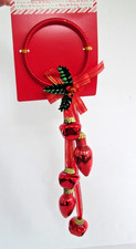 Christmas Red Jingle Bells Door Knob Hanger 12" NEW Ribbon Holly Leaf Berry