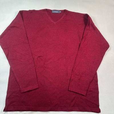 Cortefiel V-Neck Sweater Mens XL Burgundy Excellent Merino Wool Blend Pullover
