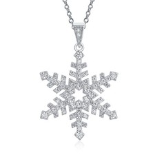 Winter Holiday Snowflake Pendant Necklace in Sterling Silver for Parties