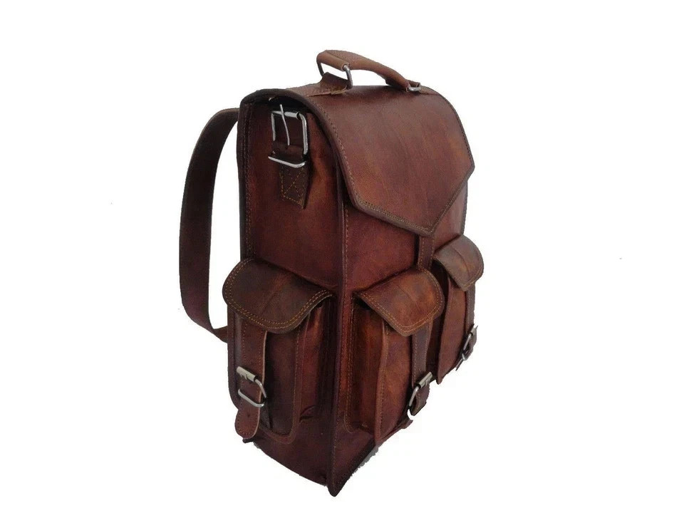 Women Brown Leather Backpack Vintage School Bag Rustic Shoulder Bag image 2