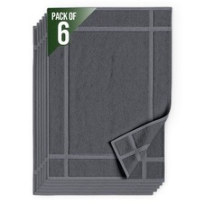 Pearl Linens 100 Ring Spun Cotton Bath Mat Pack 18x25 - Set of 6, Dark Grey