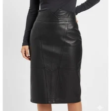 Vintage Black Leather Pencil Skirt Sz 10 (True Fit size 6-8) Missing Button