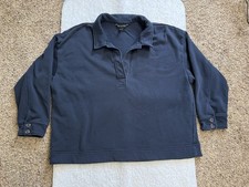 Banana Republic Fleece Johnny Collar Sweatshirt preppy Women XL Navy Navy Blue