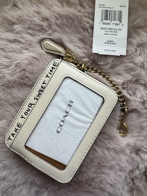 NWT Coach Essential Chain Card Case Wallet With Sketch Print Brass