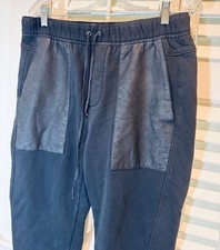 HELMUT LANG Women Size L Black Jogger Leather Trim Sweatpants Joggers