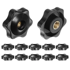12pcs Star Knobs M6 Thread 32mm Head Through Hole Brass Insert Hand Knob Black