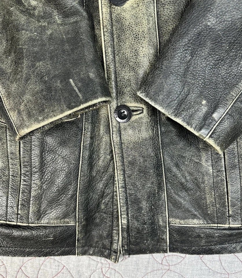 Винтажная черная искусственно состаренная кожаная куртка Kenneth Cole подкладка шерпа / мужская средняя - Изображение 2 из 4