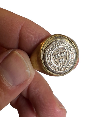 Vintage HARVARD UNIVERSITY Ring Sterling Silver Crest Logo Badge Stamp Seal 12.5