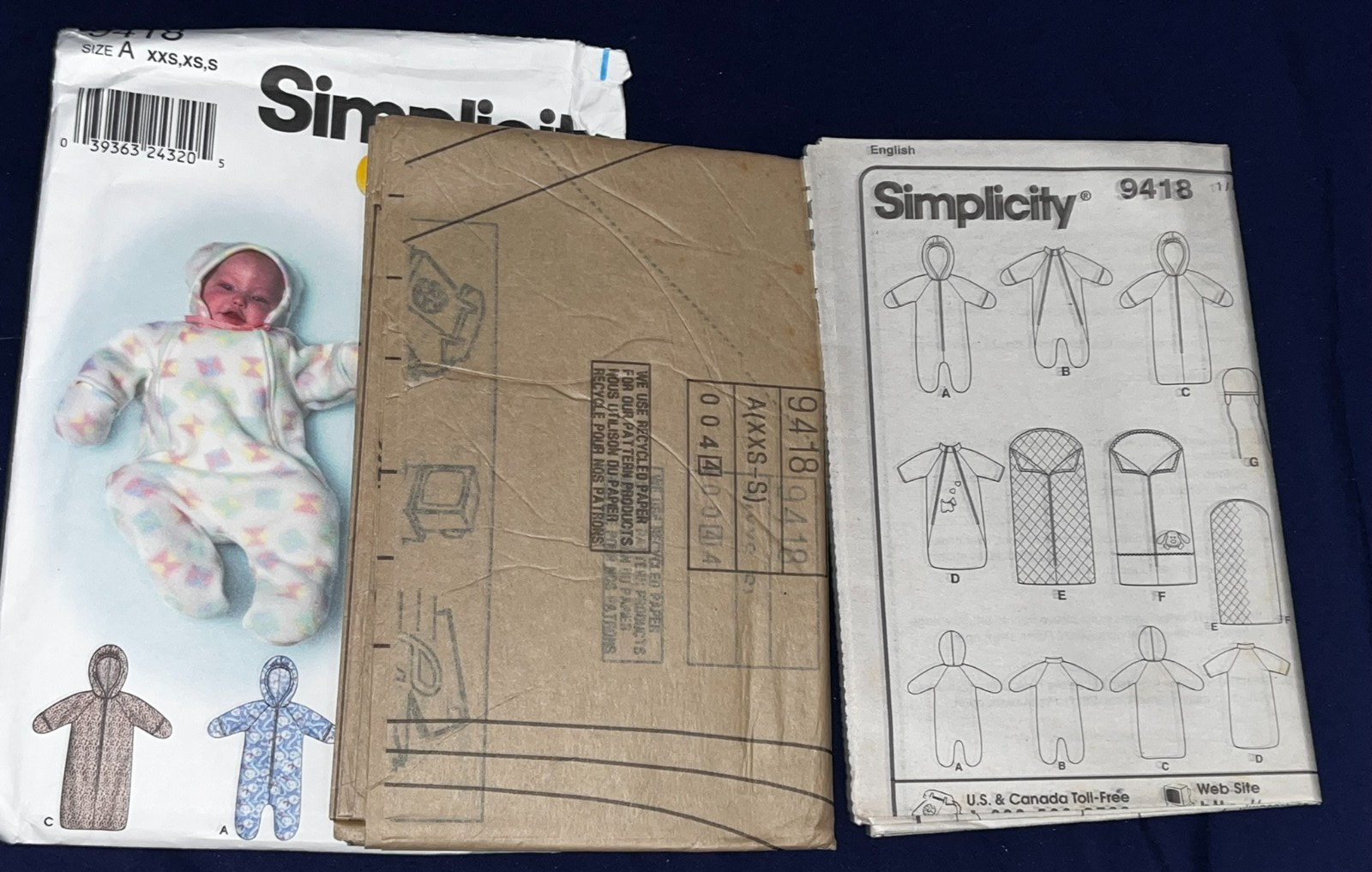 Simplicity Pattern 9124 Simplicity Pattern 9418 Babies’ Buntings, Hat, Blanket Sz XXS-XS-S ...