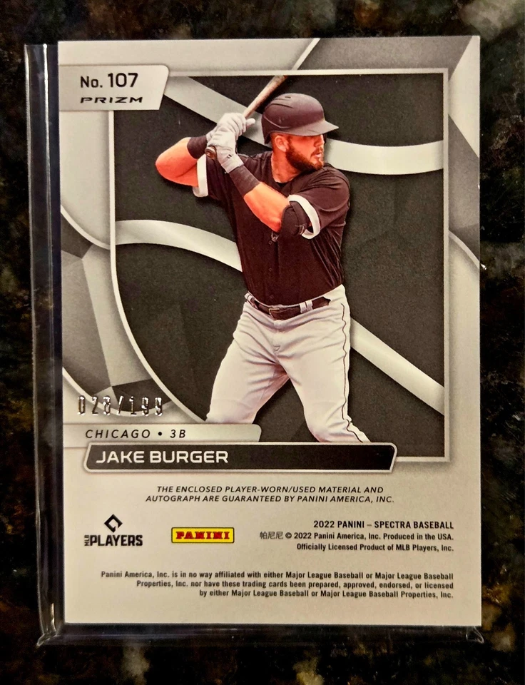 2022 Panini Chronicles Spectra Rookie Patch Auto  #107 Jake Burger  RC SP /199 - Image 2 of 2