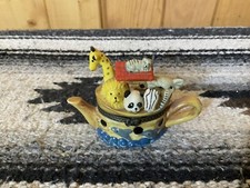 Vintage Noahs Ark Animal Porcelain Hinged Trinket Box  3" Tall