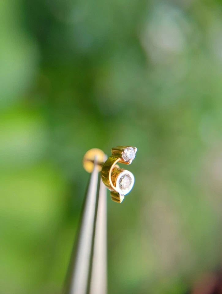 14K желтое золото безель комплект бриллиант тела пирсинг ювелирных изделий золото свадебные украшения подарок - Изображение 2 из 4