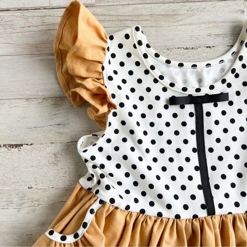NWOT Flutter Sleeve Dress Girls size 6X (7) Polka Dot Mustard Yellow White Black - Picture 2 of 7