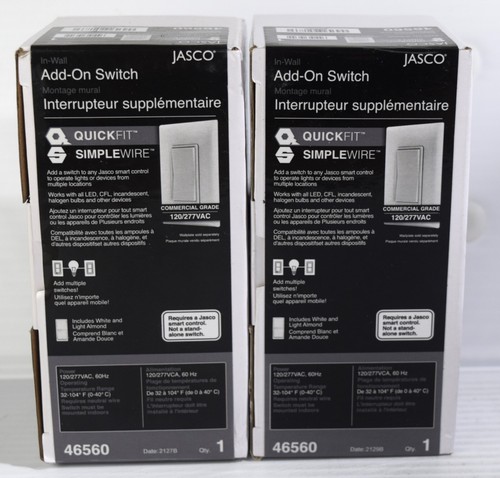 2er Pack Jasco 46560 In Wand Zusatzschalter Weiß & Mandel Paddel NEU