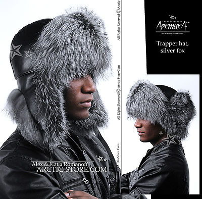 ARKTIKA  Russian Silver Fox Men's Fur Hat Ushanka Trapper Trooper Shapka