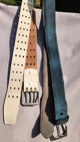 2 VINTAGE LEATHER Buckle BELT SUEDE BLUE WHITE HIPPIE BOHO SOHO NYC EASY RIDER - Picture 6 of 10