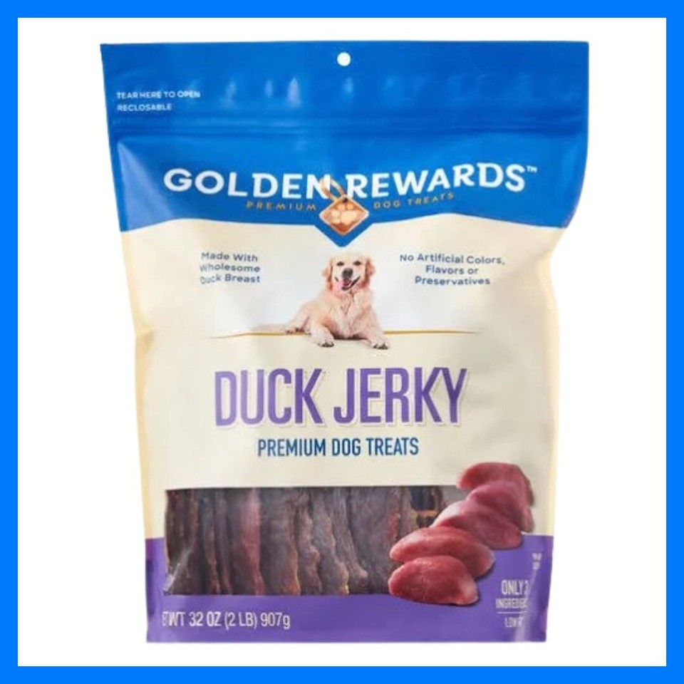 2 BAGS Golden Rewards Jerky Recipe Dog Treats, Duck, 2 32 oz ea FREE