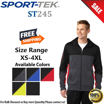 Sport-Tek Mens Long Sleeve Tech Fleece Colorblock Full Zip Hooded Jacket ST245